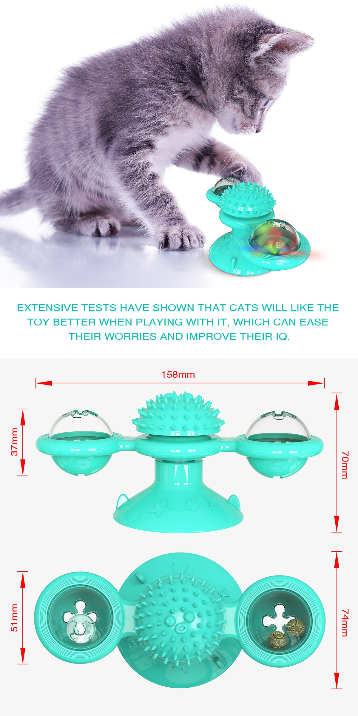 Rotatable windmill Cat Toys With Catnip LED Ball Teeth Cleaning