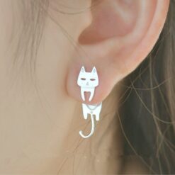 silver cat stud earrings