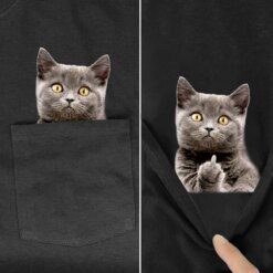 Cat flipping off pocket t shirt
