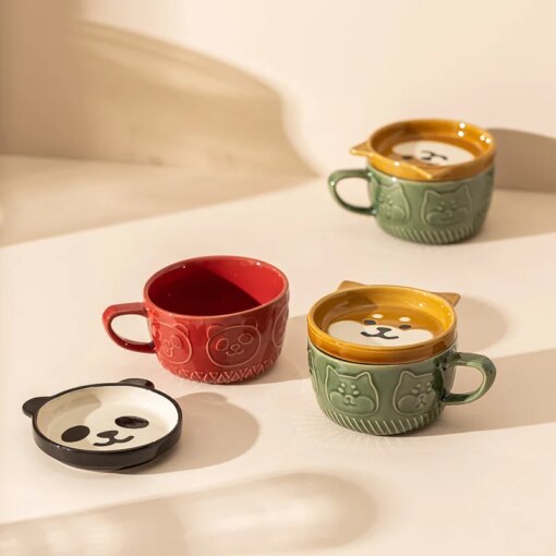 Cat pattern mug with lid