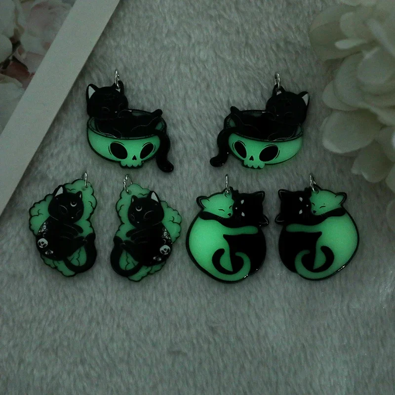 Glow in dark cat earrings