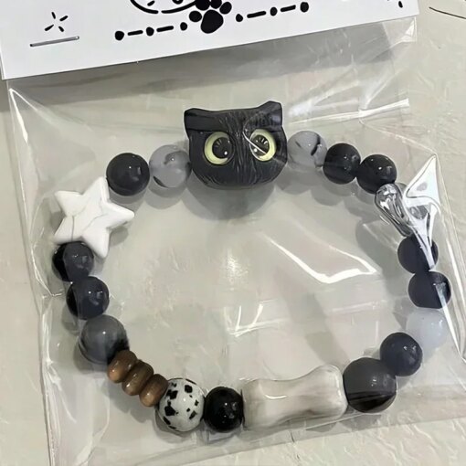 Black cat beaded bracelet