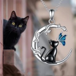 black cat moon necklace