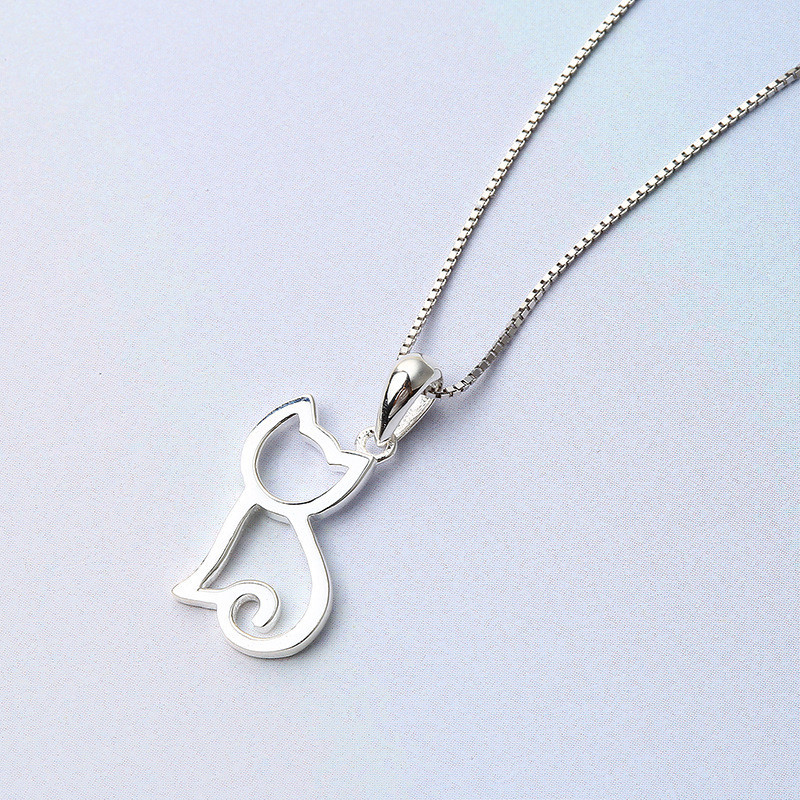 sterling silver cat pendant necklace
